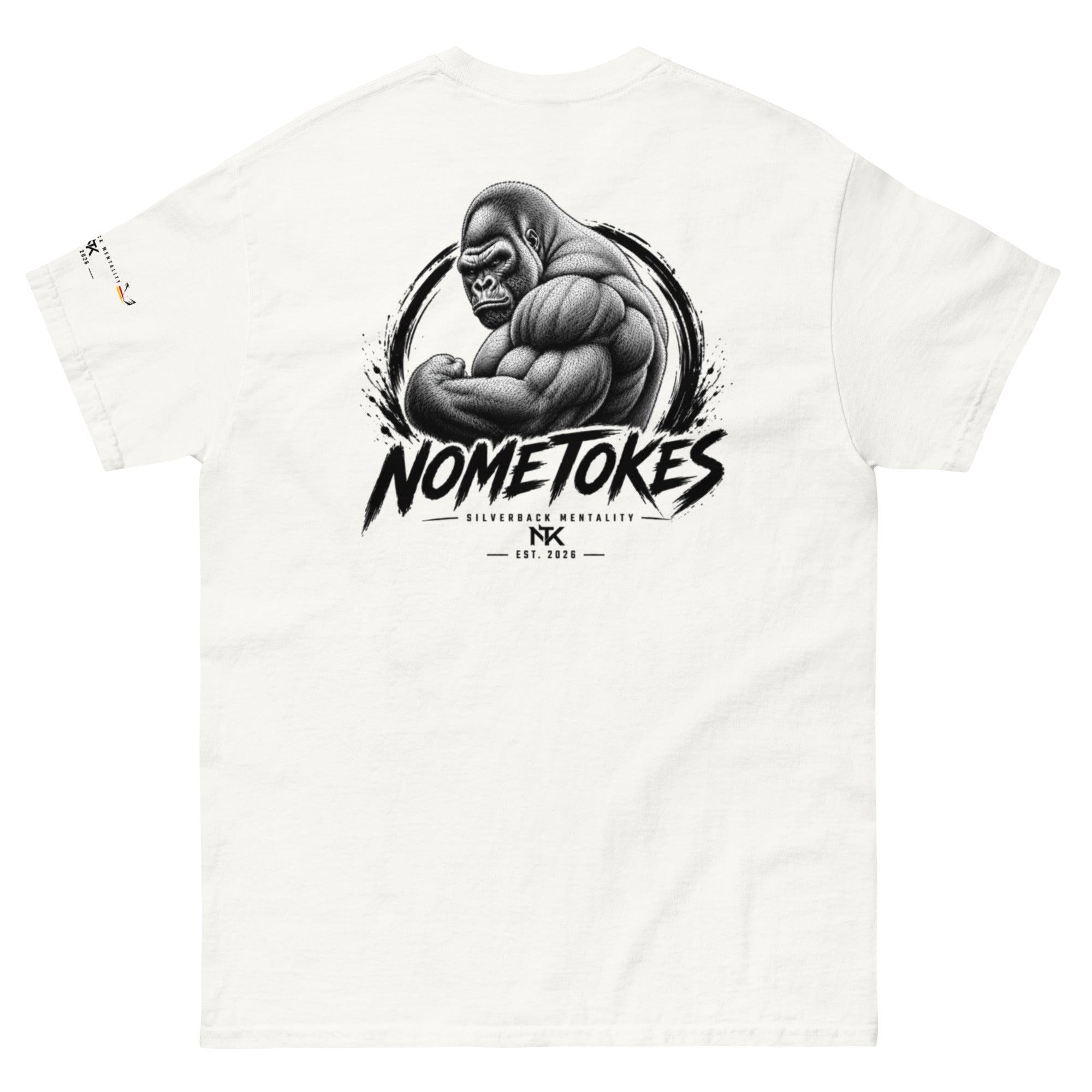 Camiseta base Silverback Mentality en blanco, vista trasera — NMTK