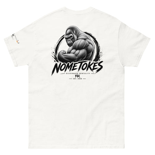 Camiseta base Silverback Mentality en blanco, vista trasera — NMTK