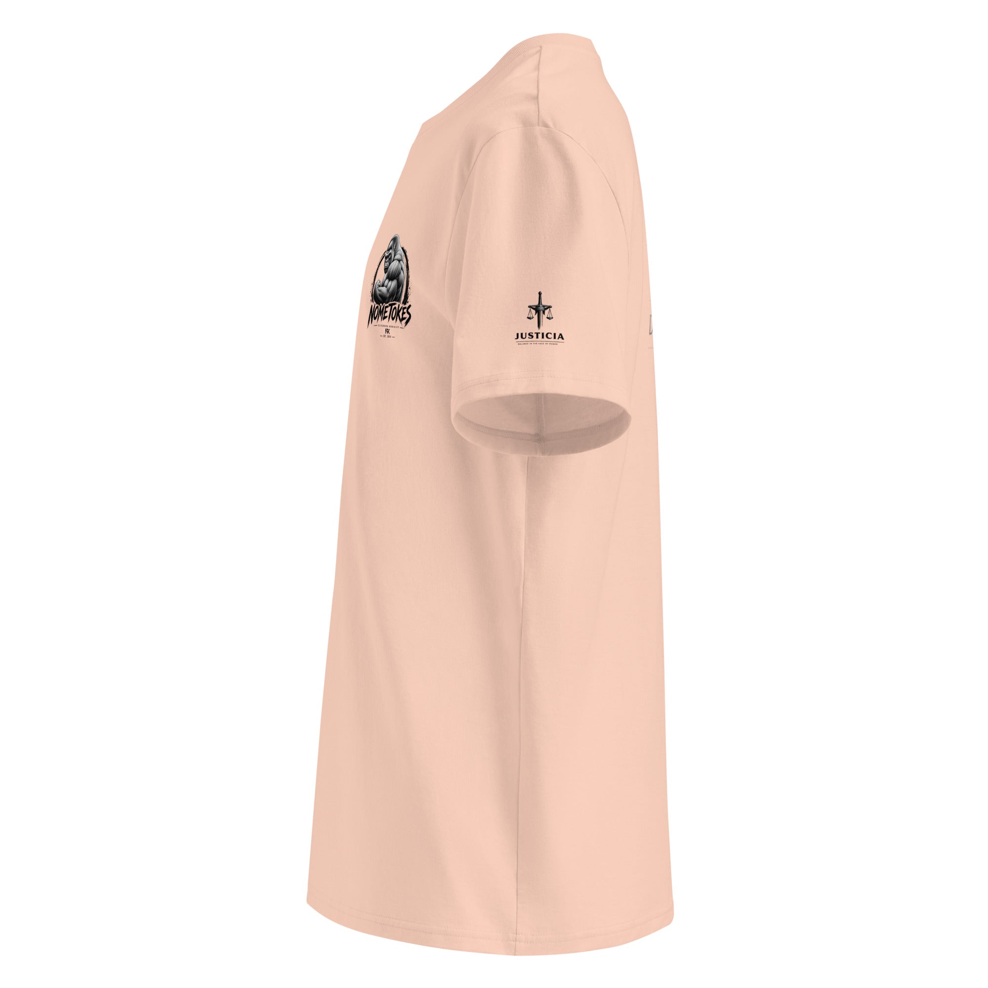 Camiseta Gran Bro Derecho & Justicia en melocotón, lateral izquierdo — NMTK