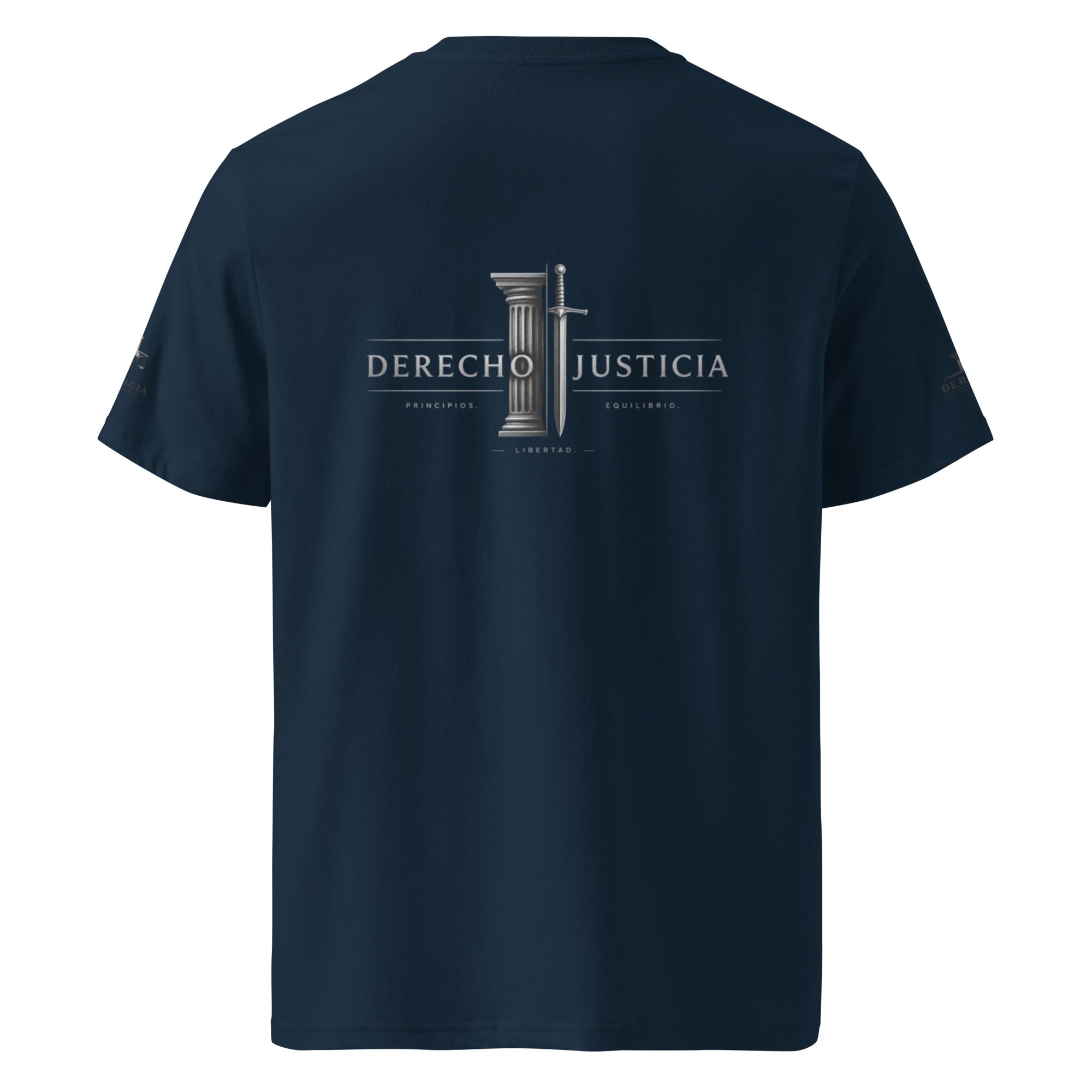 Camiseta Gran Bro Derecho & Justicia en azul marino francés, vista trasera — NMTK