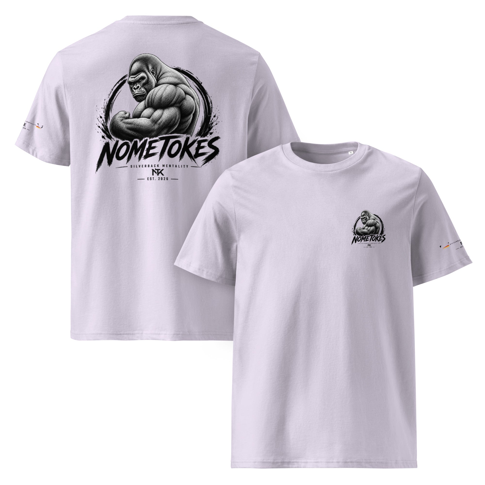 Camiseta GymBro Silverback Mentality en lavanda, vista frontal y trasera — NMTK