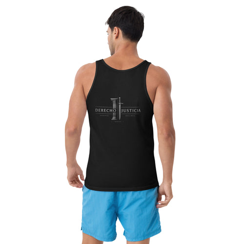 Camiseta de Tirantes Hombre Gym Derecho & Justicia en negro, vista trasera — NMTK