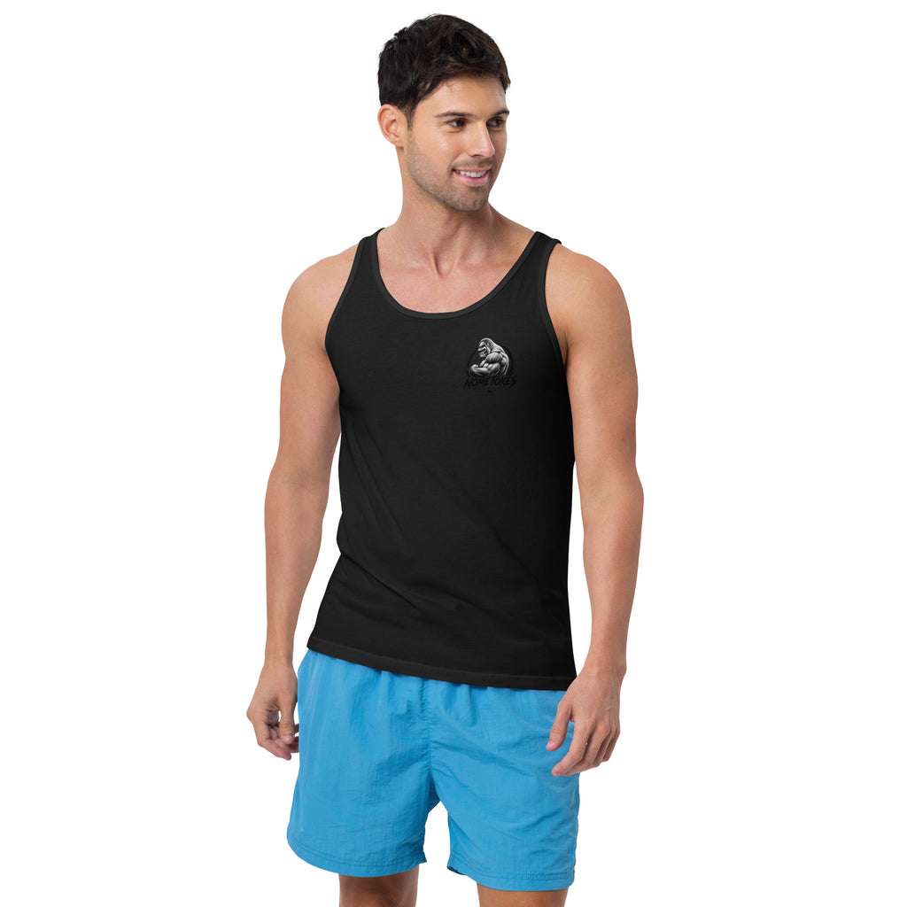 Camiseta de Tirantes Hombre Gym Derecho & Justicia en negro, vista frontal — NMTK