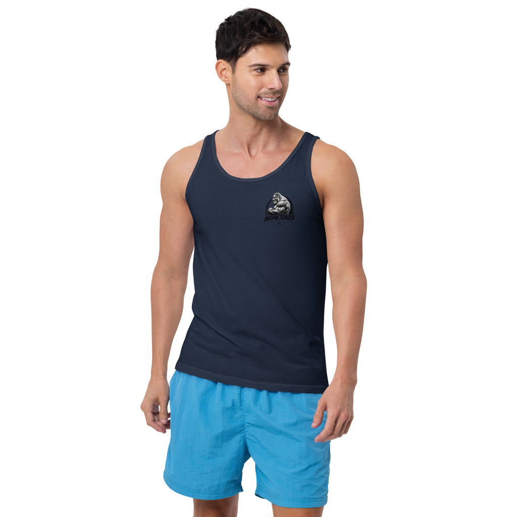 Camiseta de Tirantes Hombre Gym Derecho & Justicia en azul marino, vista frontal — NMTK
