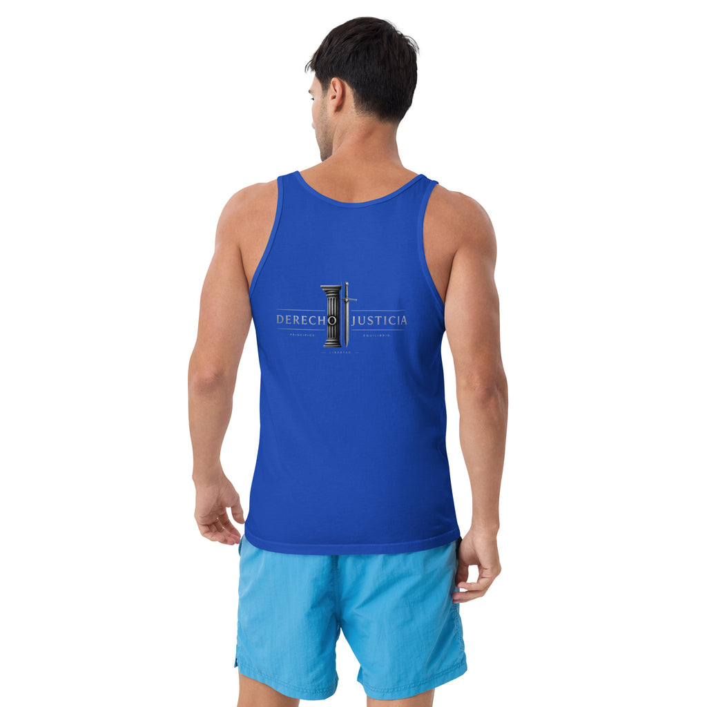 Camiseta de Tirantes Hombre Gym Derecho & Justicia en azul royal, vista trasera — NMTK
