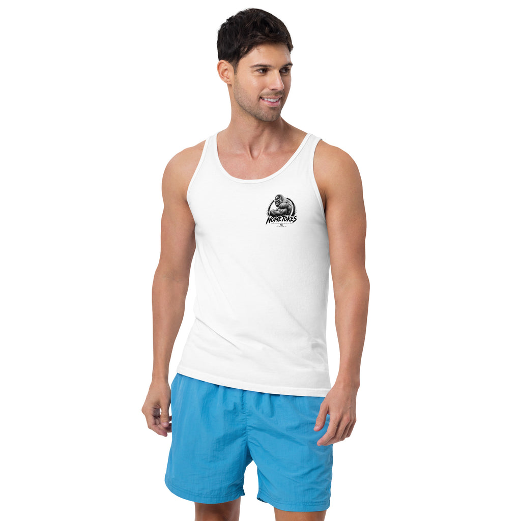Camiseta de Tirantes Hombre Gym Derecho & Justicia en blanco, vista frontal — NMTK